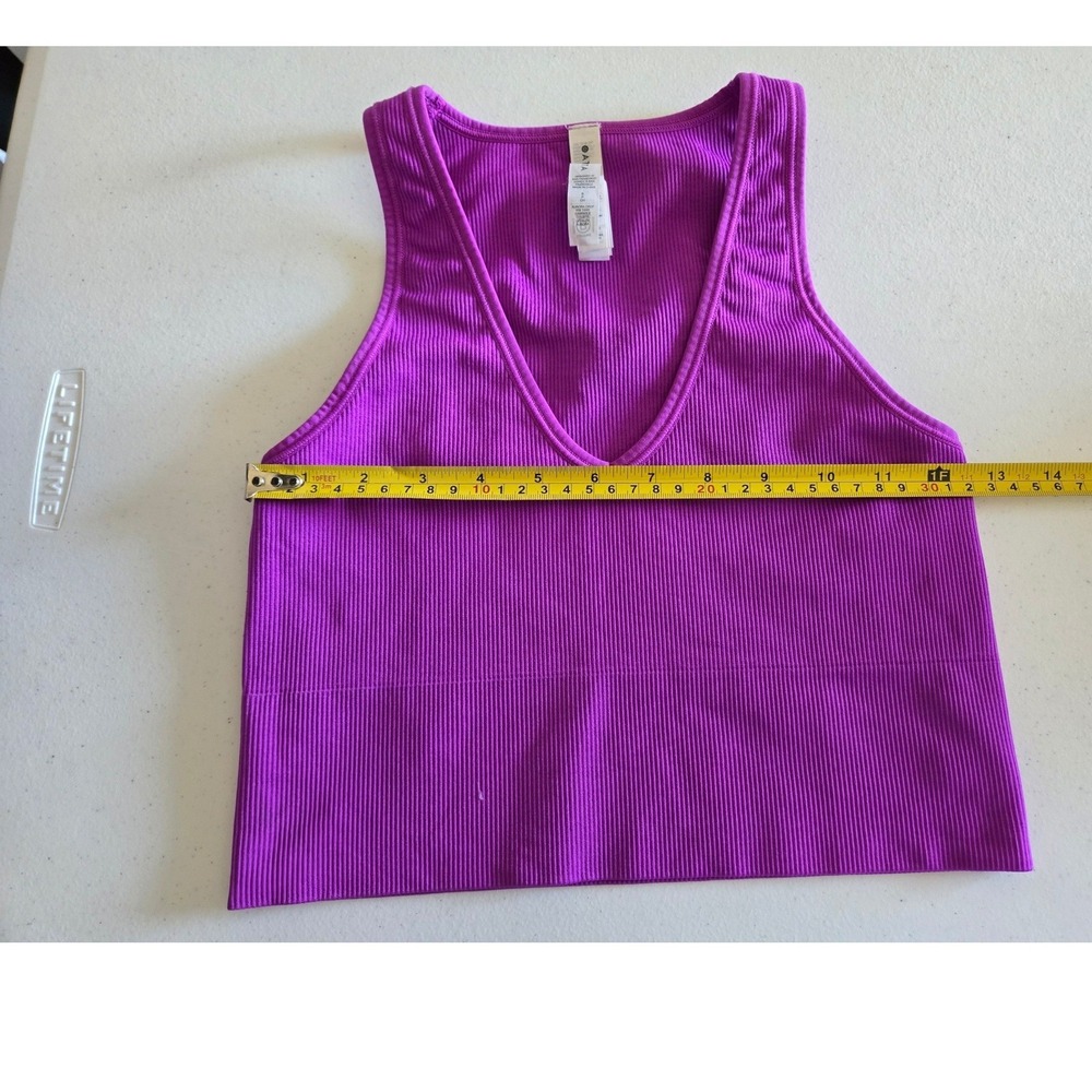 Athleta Aurora Crop Rib Tank Gem Purple V-Neck Seamless Yoga Top Womens Small - Picture 4 of 6